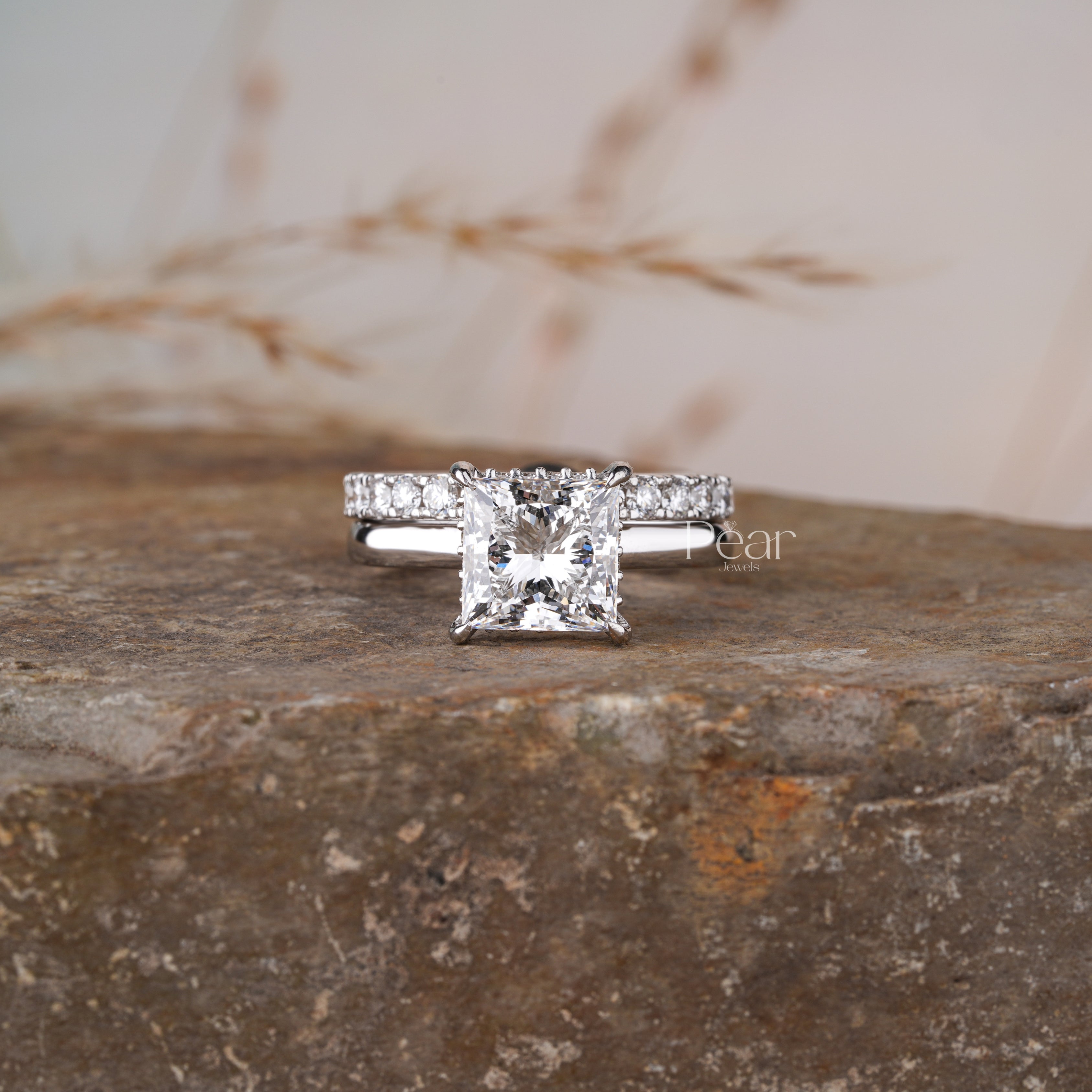 Princess Lab grown Diamond Wedding Band - Pear Jewels